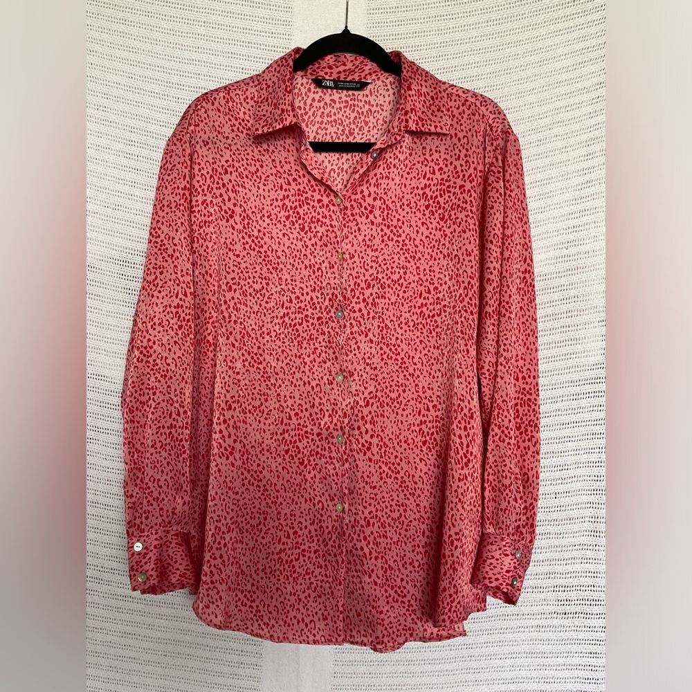Zara Pink and Red Blouse with Relaxed Fit - Picture 6 of 6